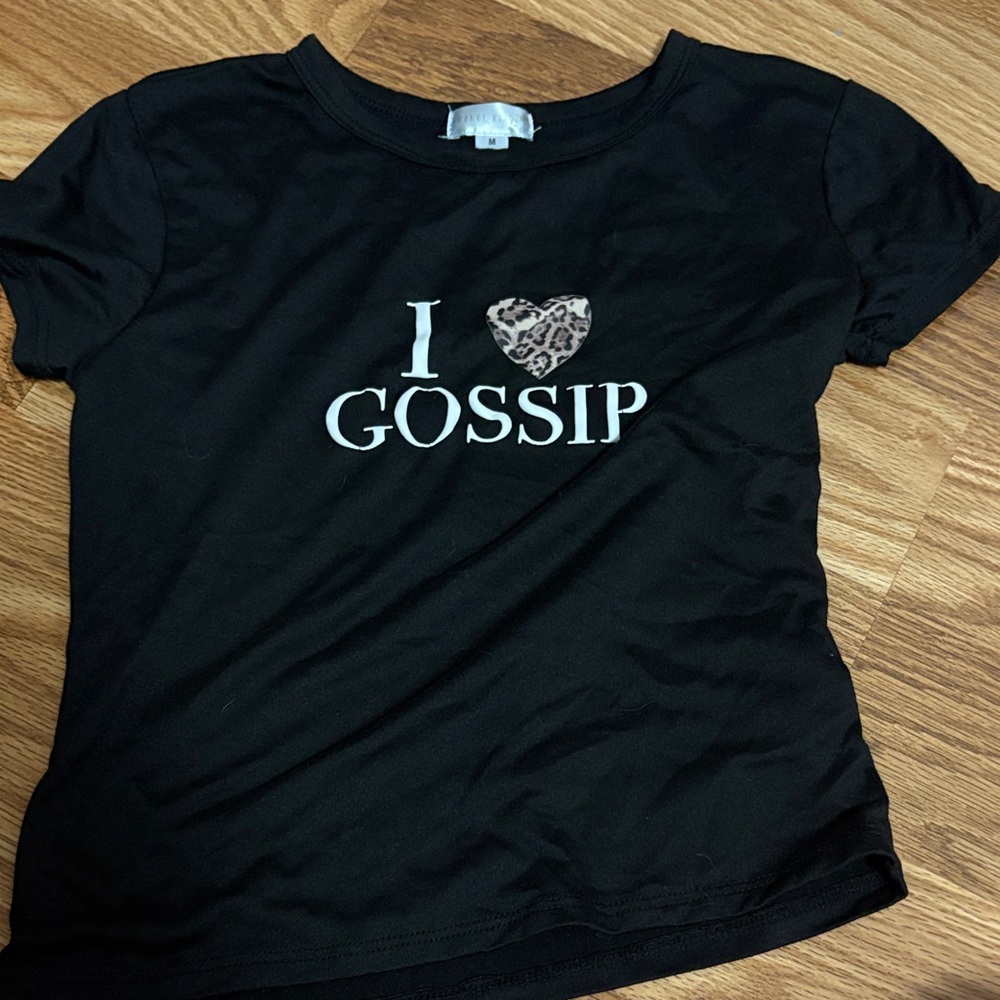 Black 'I Love Gossip' Crop Top